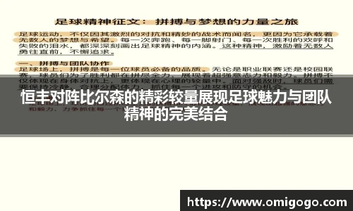 恒丰对阵比尔森的精彩较量展现足球魅力与团队精神的完美结合